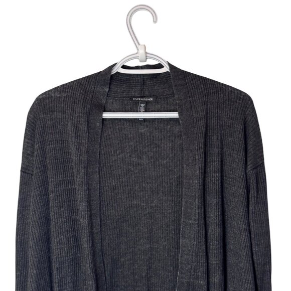 Eileen Fisher dark grey open front long sleeve cardigan size US XS - Picture 3 of 5